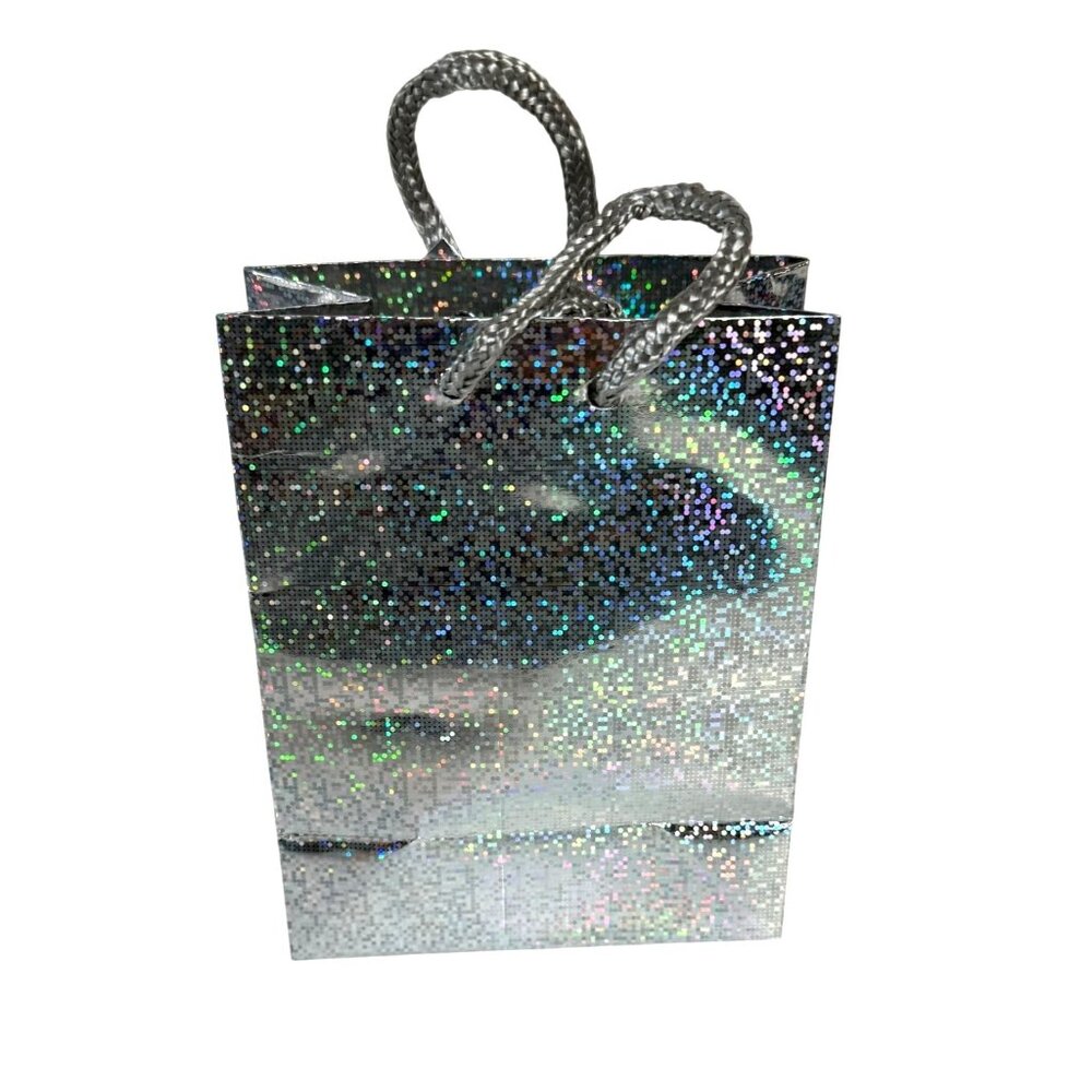 Gift Bag Lot of 35 Holographic Silver 4"x5" Small Shimmer Handles Party Favor